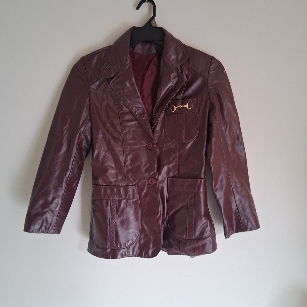 Vintage Burgundy Genuine Leather Blazer Jacket XS SMALL